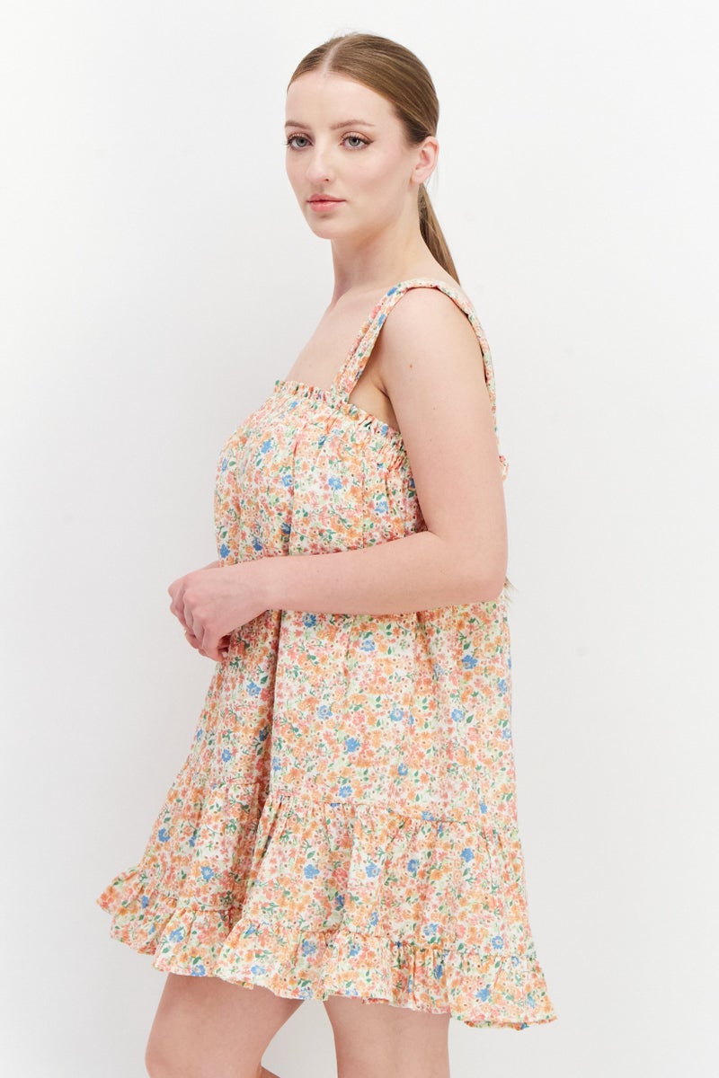 Aqua Women Printed Eyelet Sleeveless Mini Dress, Orange Combo - Image 2